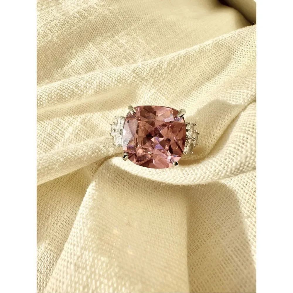Pink Panther style Large Light pink cubic zirconia adjustable statement ring